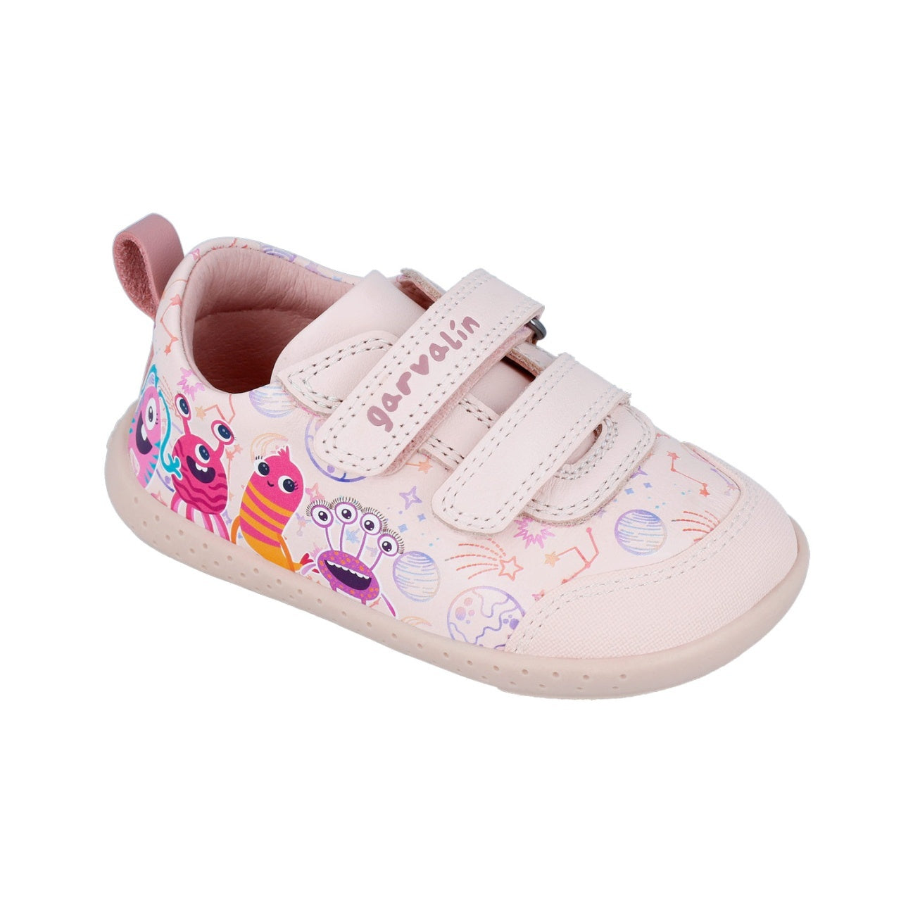 Tenisi din piele pentru copii Garvalin, monstruleti, gri