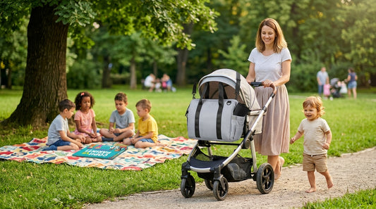 Familie petrecând timp de calitate în aer liber, ilustrând sfaturi de parenting adaptate vârstei copiilor
