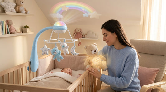 Sfaturi părinți somn pașii: carusel muzical Chicco Rainbow proiectează curcubeu pe tavan pentru somnul bebelușului.