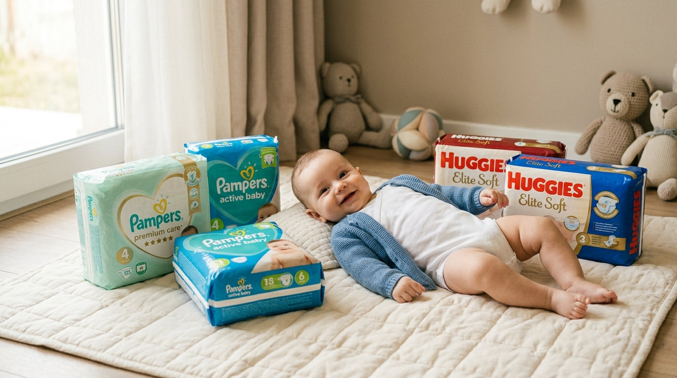 Comparație scutece Pampers și Huggies pentru bebeluși