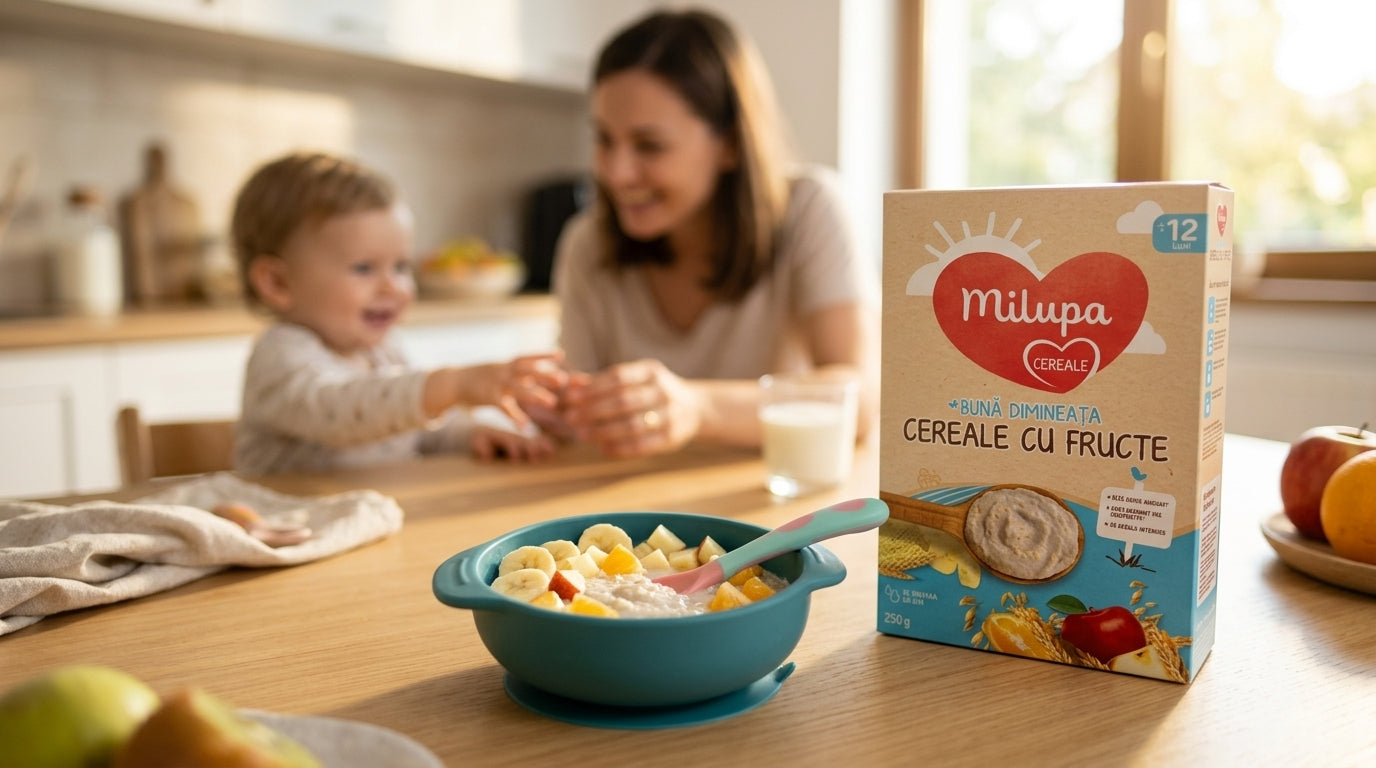 MILUPA Buna dimineata, cereale, cu fructe, +12 luni, 250 g – bol cu mic dejun pentru copii