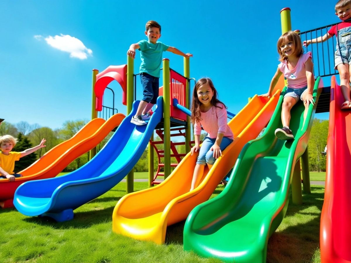 Tobogane colorate pentru copii în parc de joacă.