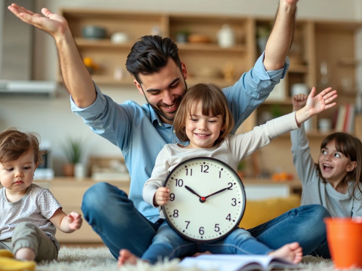 Părinte ocupat gestionând timpul.