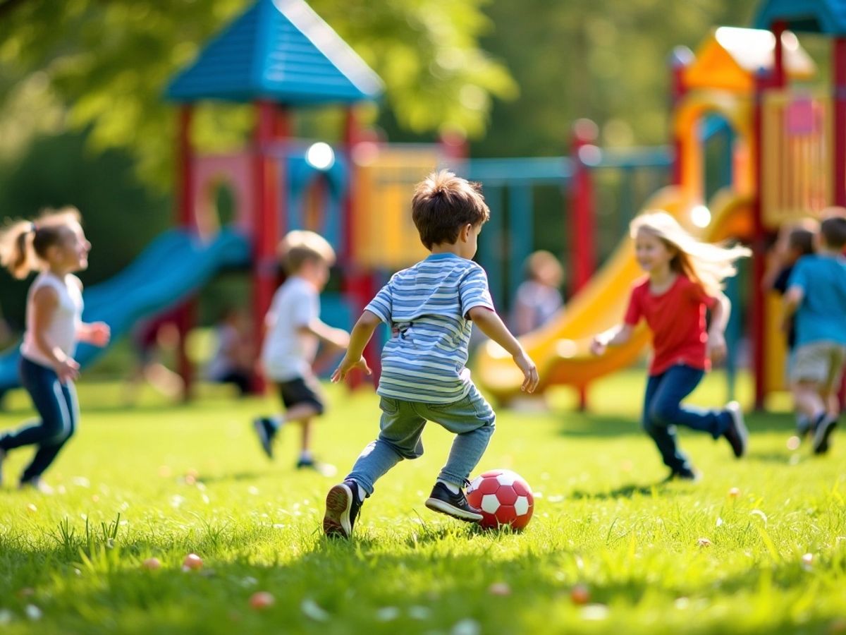 Copii jucându-se în parc, activități în aer liber.