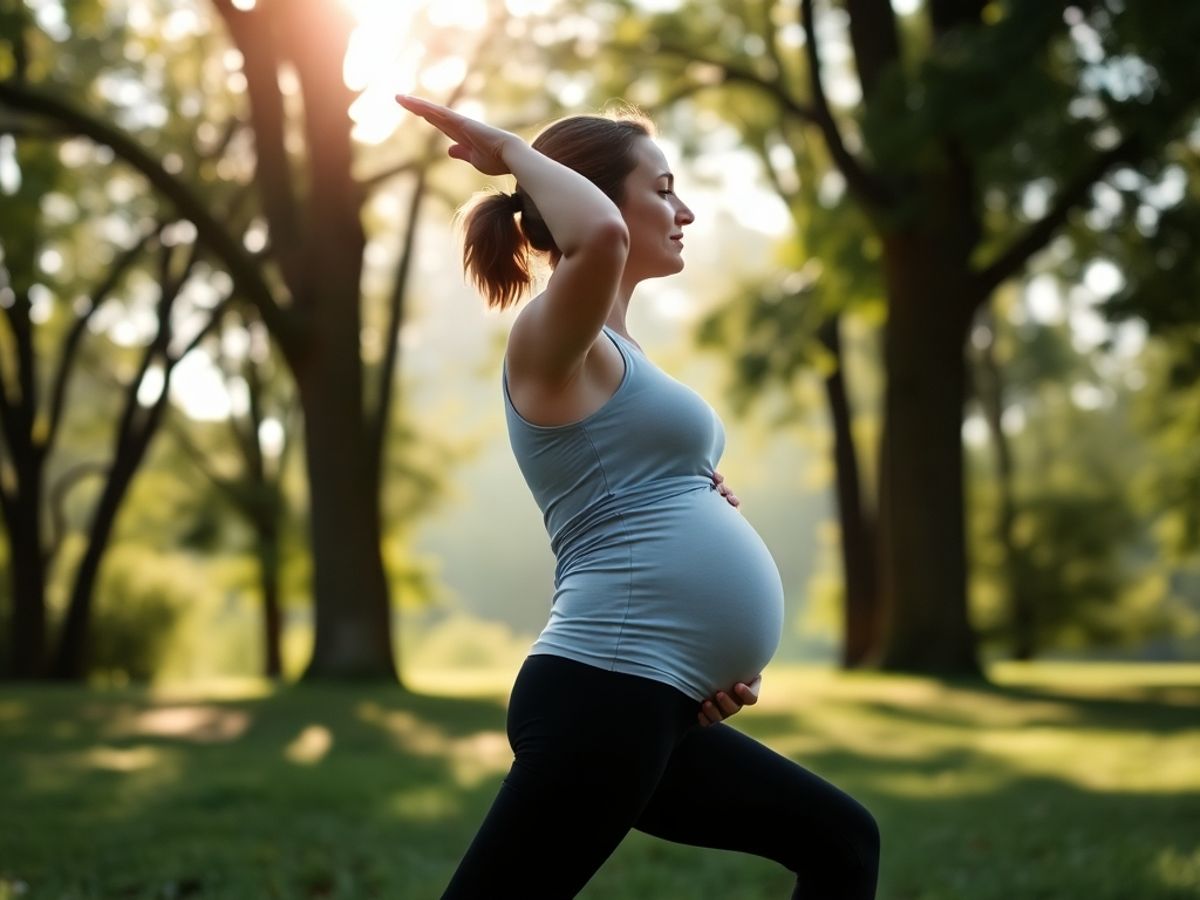 Femeie însărcinată făcând yoga în natură.