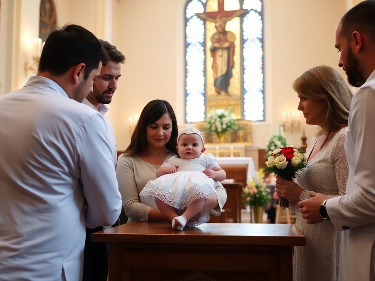 Botez cu un bebeluș și familia în biserică.