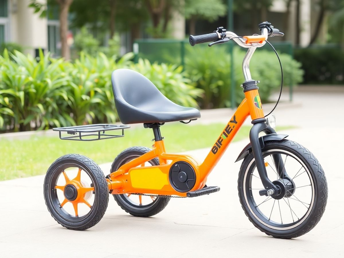 Tricicletă pliabilă colorată într-un mediu natural.