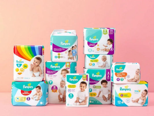 Diverse mărimi de pampers pentru copii.