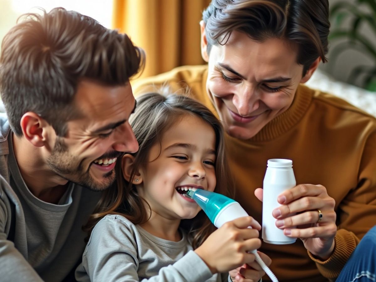 Familie folosind un nebulizator