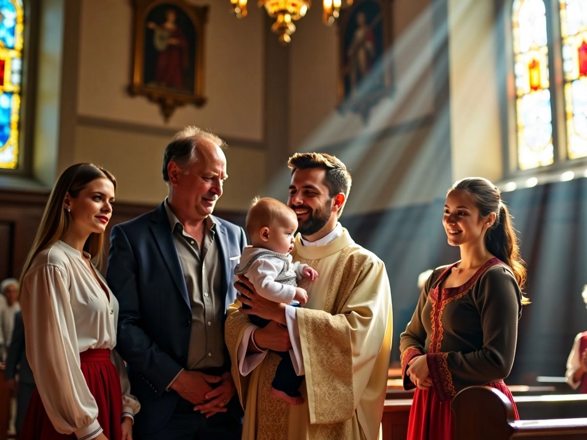 Preot botezând un copil în biserică