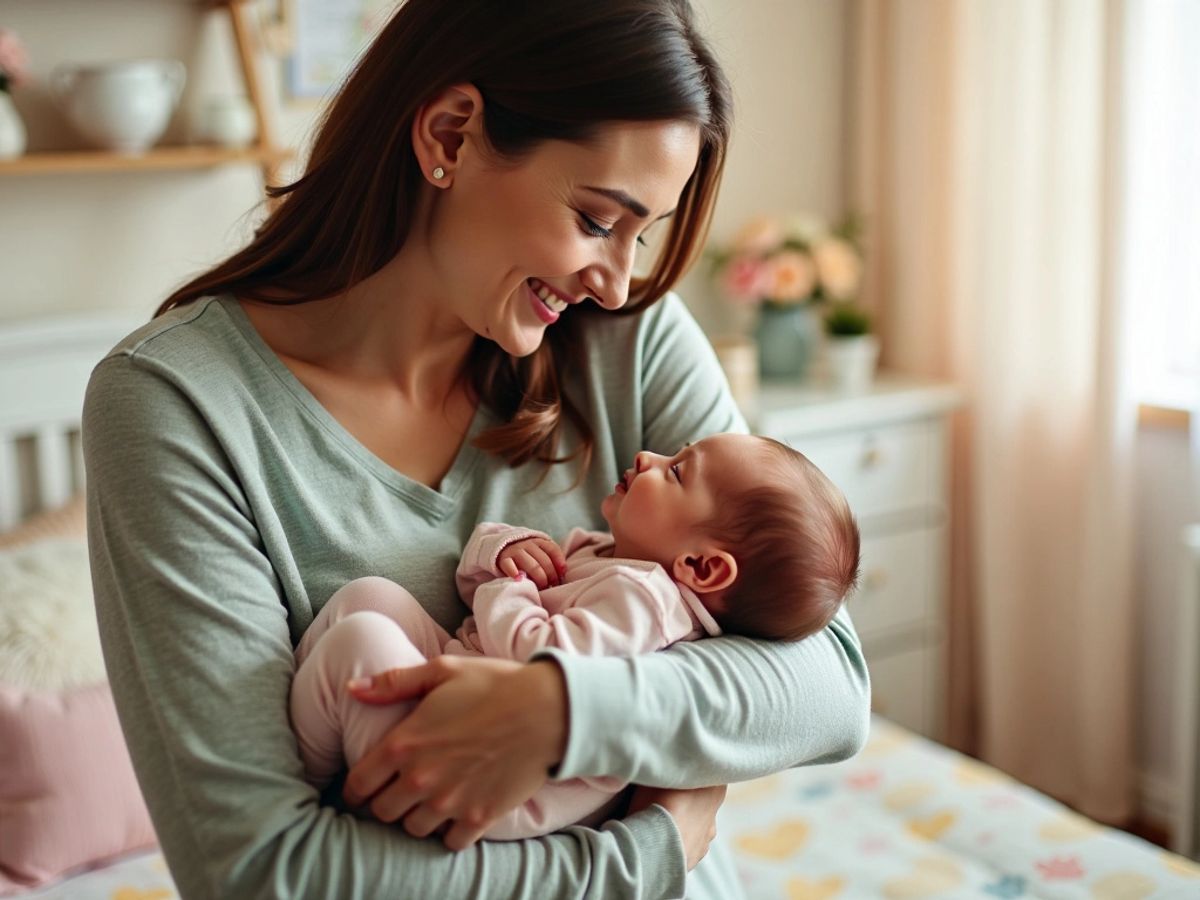 Mamă fericită cu nou-născut în brațe