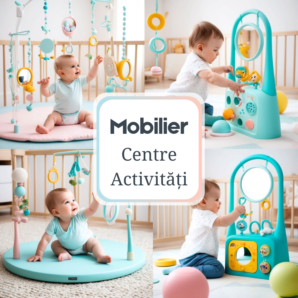 Centre de Activități, Jucării interactive și centre de joacă multifuncționale pentru dezvoltarea copiilor, într-un decor pastelat și sigur.