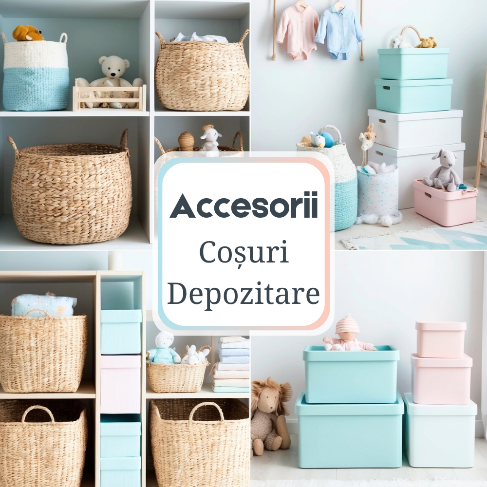 Coșuri și Cutii de Depozitare, Soluții elegante și funcționale pentru organizarea camerei copilului, cu coșuri și cutii din materiale durabile și design decorativ.