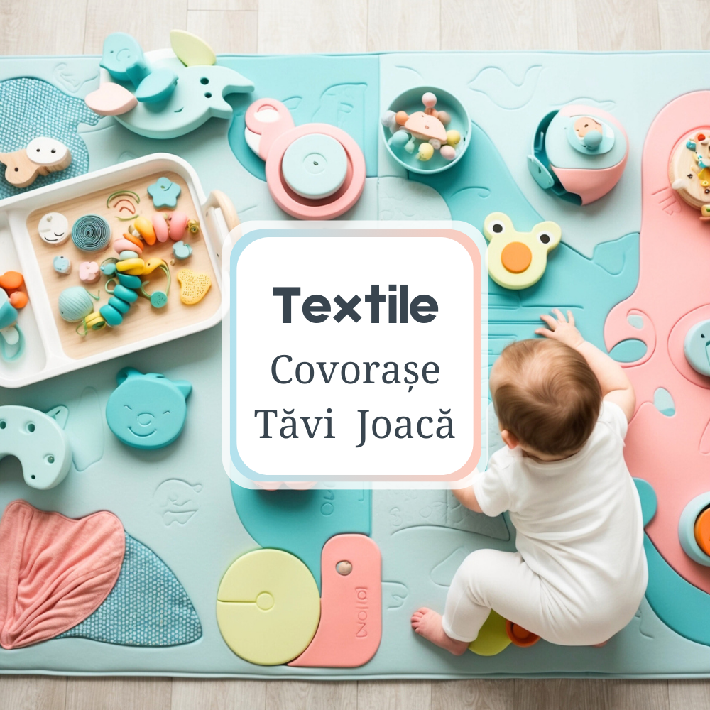 Covorașe și Tăvi de Joacă, Spațiu de joacă sigur și educativ pentru bebeluși, cu covorașe moi și tăvi interactive.