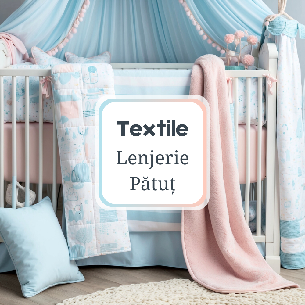 Lenjerie pentru Pătuț, Seturi de lenjerie confortabile și sigure pentru pătuțul bebelușului, realizate din materiale hipoalergenice și disponibile în culori pastelate.