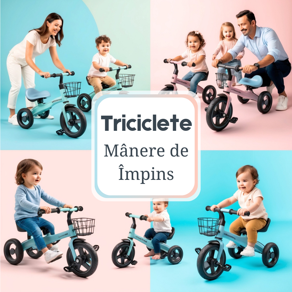 Triciclete cu Mânere de Împins
