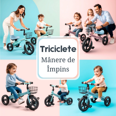 Triciclete cu Mânere de Împins