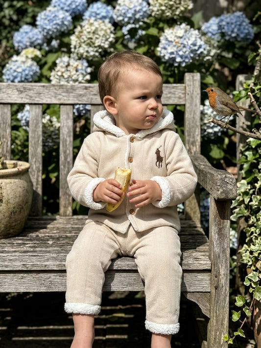 Set jachetă cu glugă și pantaloni bej Bomlo Baby 6-9 Luni [ps:170eaf43-4df5-40a1-8ca5-4f9ab40f05bf]