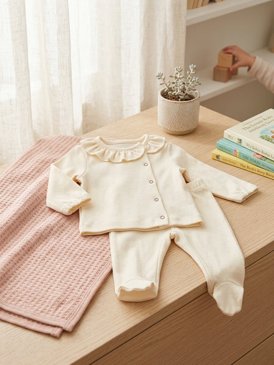 Set hăinuțe nou-născut INFANT Princess Ecru cu guler volănaș și păturică roz 6-12 Luni Roz [ps:de7d5935-aaab-4a86-9268-52aa84250e2b]