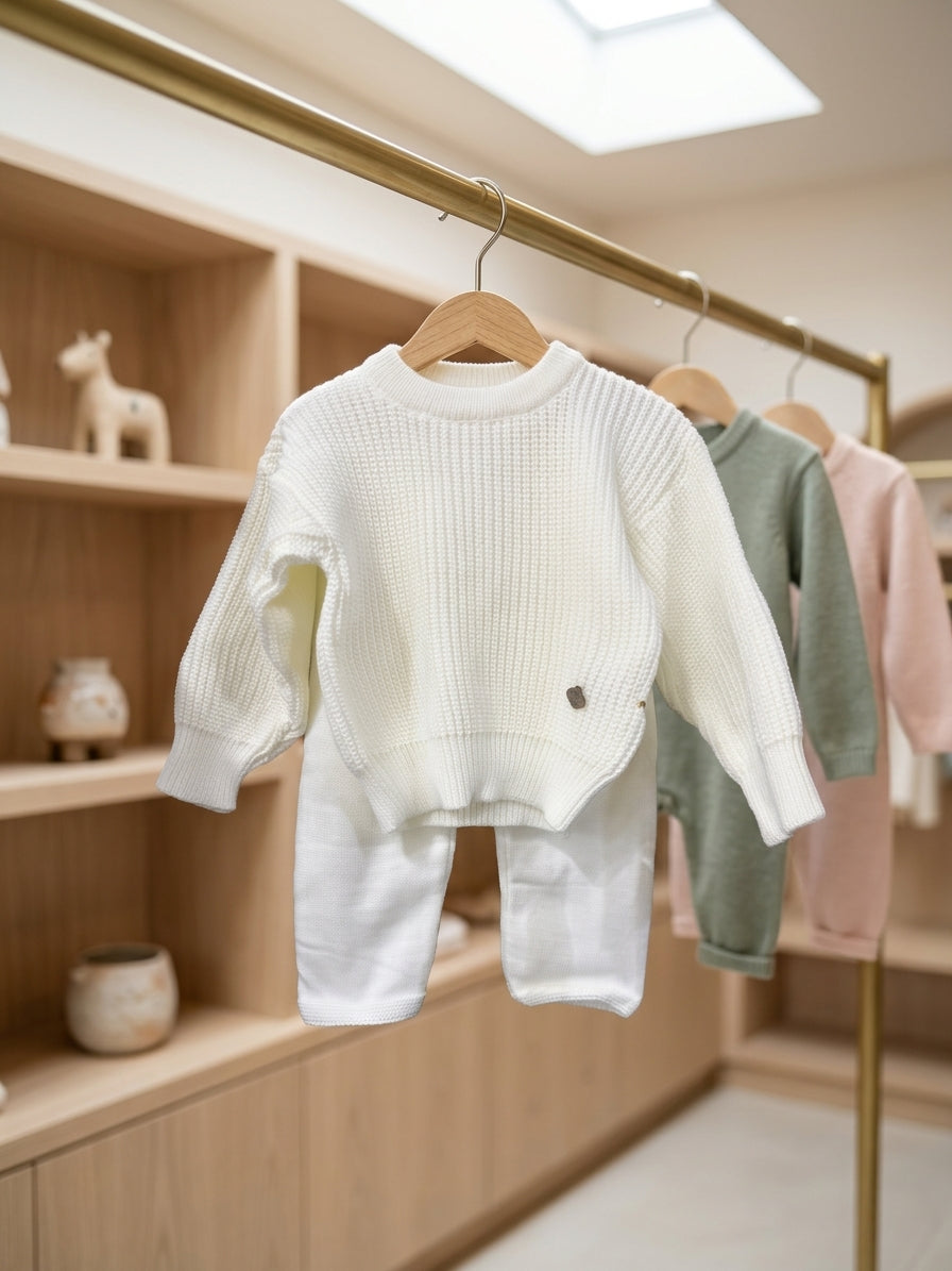 Set Tricot Bebe Belot Roz Pudrat 6-9 Luni - INFANT - Alb ivoire (1) [ps:2687c538-3097-4449-b8d3-280dc9654154]