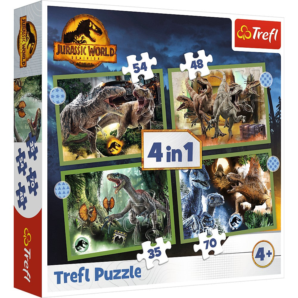 PUZZLE TREFL JURASSIC WORLD 4IN1 IN LUMEA DINOZAURILOR - Imagine 1