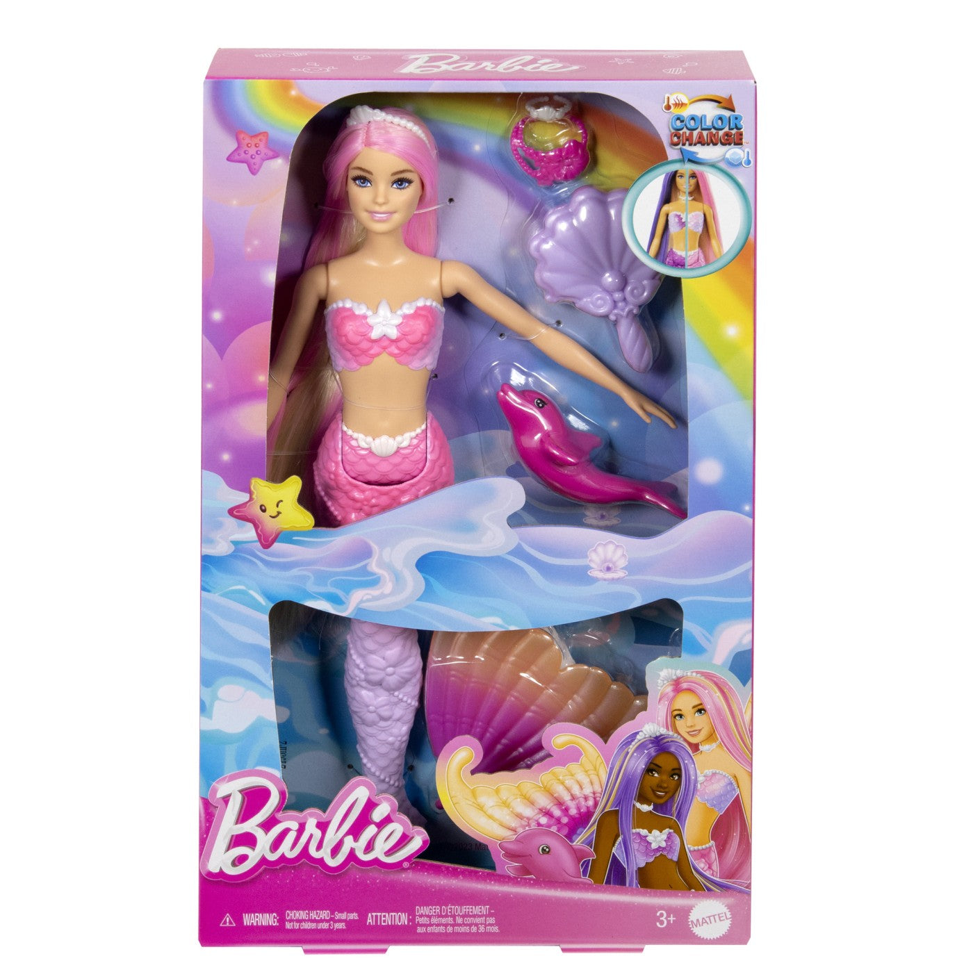 BARBIE COLOR CHANGE PAPUSA SIRENA CU PAR ROZ Mattel - Imagine 1 [ps:a12e4644-6b34-4b11-a89e-e18b9104f929]