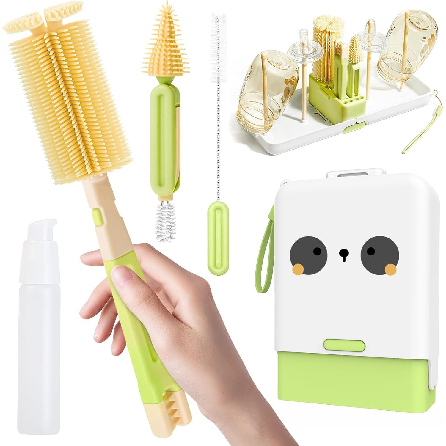 Set Spalat si Uscat Biberoane Flippy, 7 Piese, Verde - Model Panda (1) [ps:268bdef5-4439-42ea-ac59-3e233af83629]