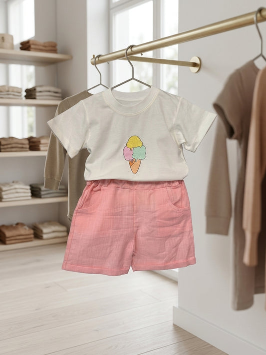 Set tricou și pantaloni scurți din in cu înghețată - 9-12 Luni (1) [ps:17ba2ccc-92e8-4945-9130-142fe9f9cf58]