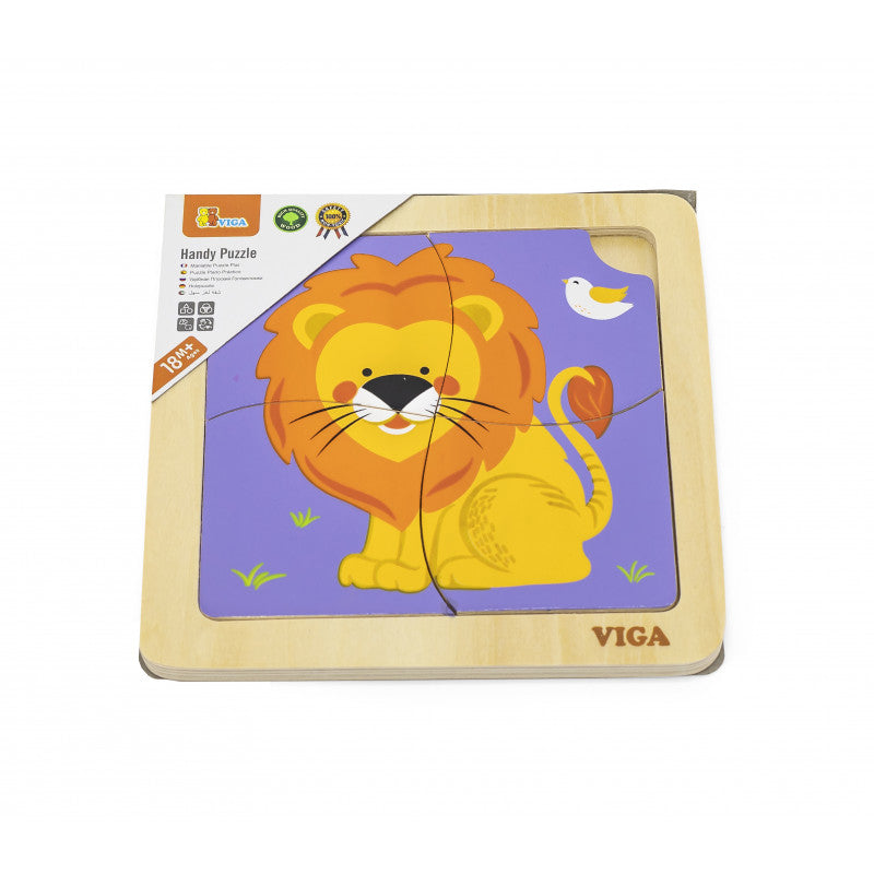 Puzzle din lemn din 4 piese mari - leu, Viga [ps:3b1a94f7-153a-4872-a923-7440f06d43d7]