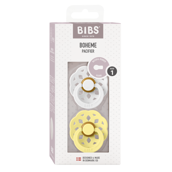Set 2 Suzete BIBS Boheme Latex, Tetină Rotundă, 0 luni - White/Sunshine (1) [ps:55c9da3b-447e-4cce-915d-e71f3c21e4c8]
