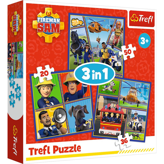 PUZZLE TREFL 3IN1 POMPIERUL SAM O ZI DIN VIATA POMPIERILOR - Imagine 1 [ps:91c2dfd3-0992-422c-8809-e3a92ddfc9a9]