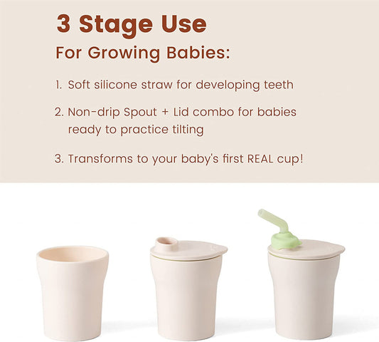 Pahar cu capac si pai antrenament bebelusi Miniware 1-2-3 Sip!, 100% din materiale naturale biodegradabile, Toffee [ps:5b680a26-142f-45d3-9bbb-1a5eafba185e]