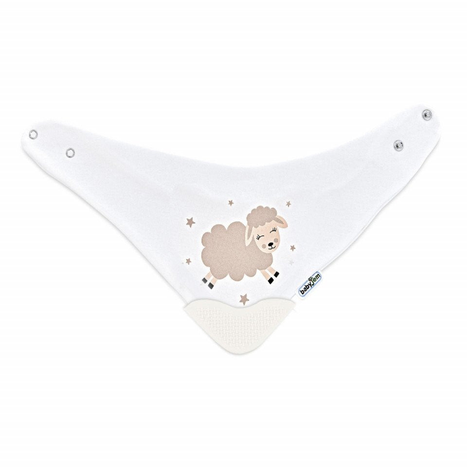 Baveta triunghi cu accesoriu dentitie BabyJem Cowboy Bib - Ecru