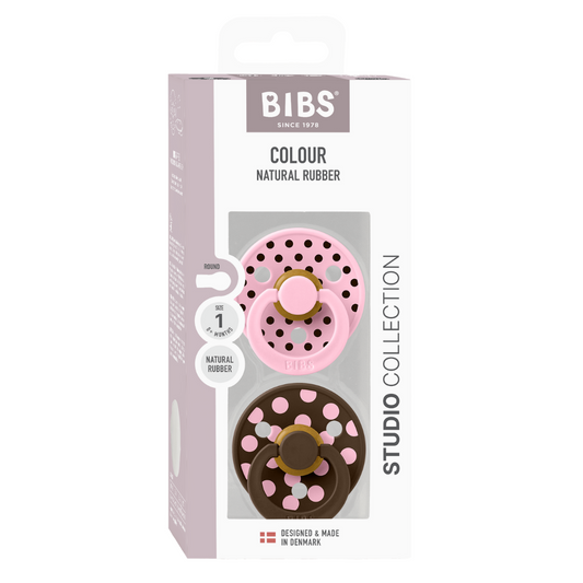 Set 2 Suzete BIBS Colour Studio Polka Dots, 0 luni, Rotunde - Baby Pink/Mocha (1) [ps:ddff071b-a471-4091-a009-3900e21e9f33]