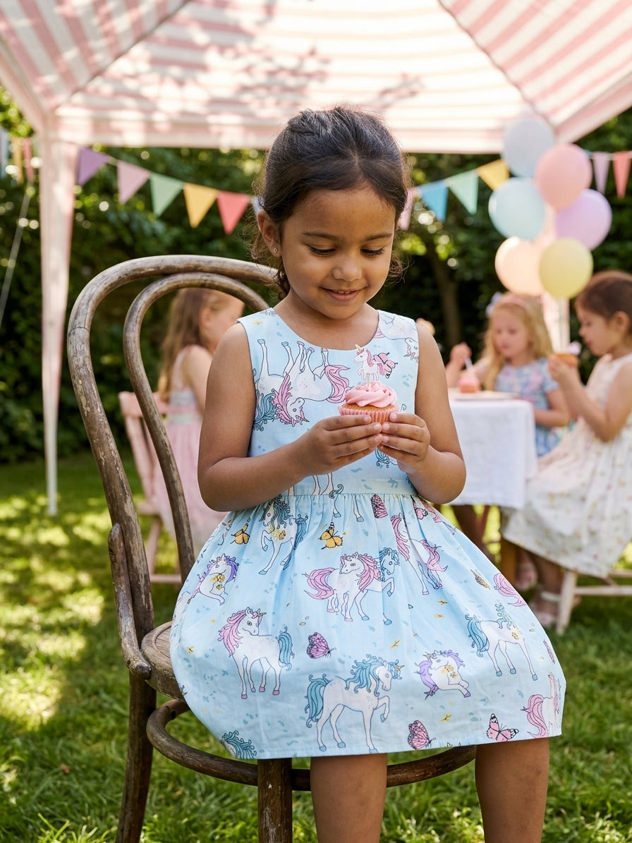 Rochiță Fete cu Unicorni și Fluturi Ciel, 3 Ani - INFANT - 5 ANI (1) [ps:72db8198-fdae-434f-bbbb-d425500d018c]