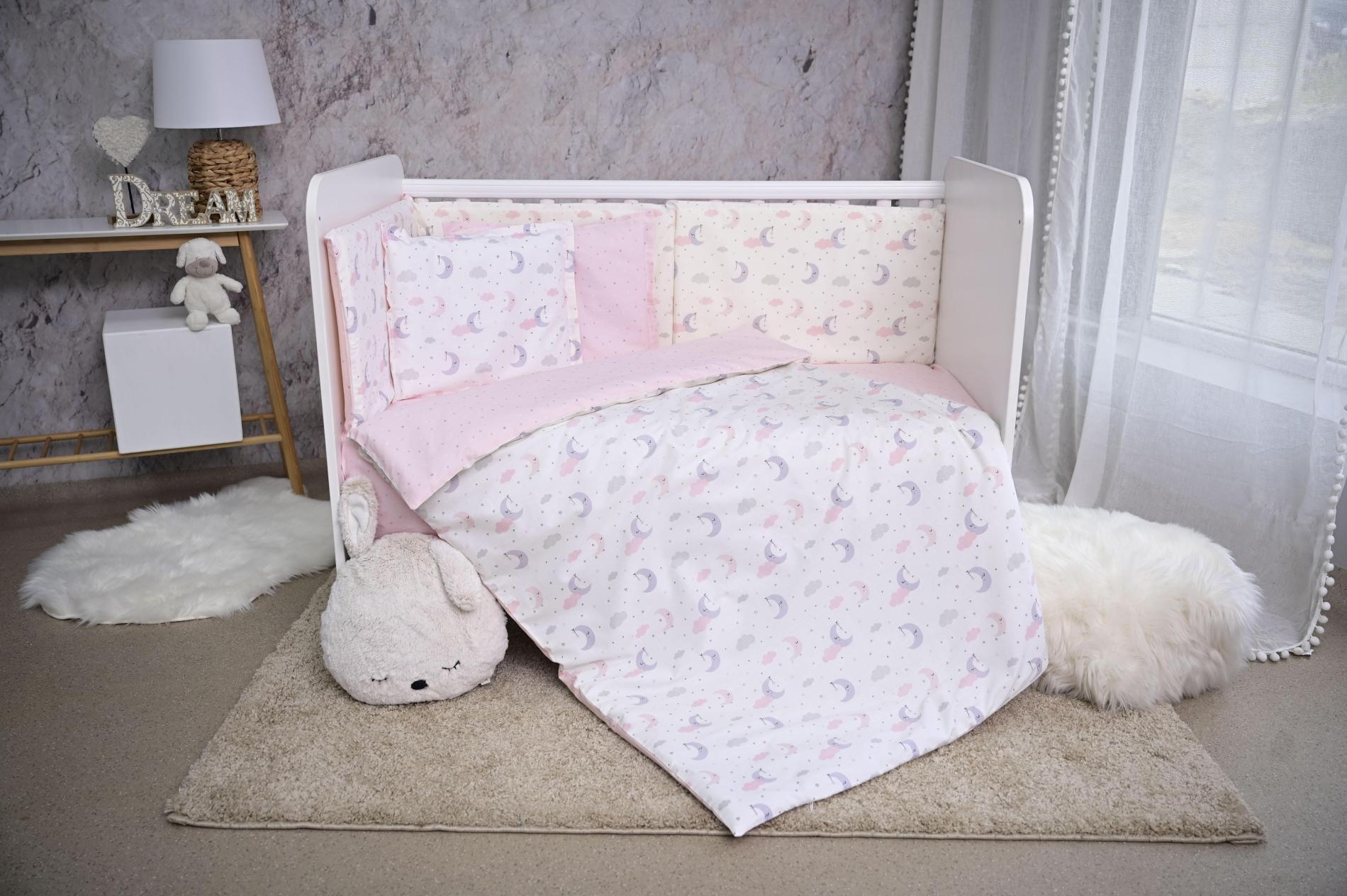 Set Lenjerie Pătuț 60x120 Lorelli Smile Pink Moons & Stars - roz luna si stele (1) [ps:4bcc7437-7200-4a9d-9059-16491ea30604]