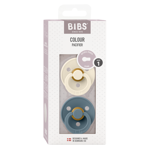 Set 2 Suzete BIBS Colour Latex, Tetină Rotundă, 0 luni - Ivory/Petrol (1) [ps:30c08f01-bd70-4901-9795-0823089fee27]