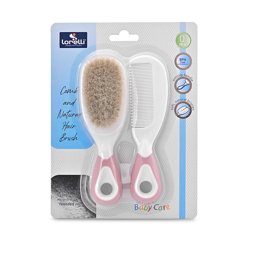 Set Perie și Pieptăn din Păr Natural Lorelli, Blue, 0 luni+ - Pink (1) [ps:18577d4d-4ab6-4069-a652-00d755ed8298]