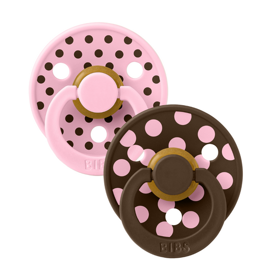 Set 2 Suzete BIBS Colour Studio Polka Dots, 0 luni, Rotunde - Baby Pink/Mocha (1) [ps:637c93fe-201c-45d0-8b4b-2bb7a04410f8]