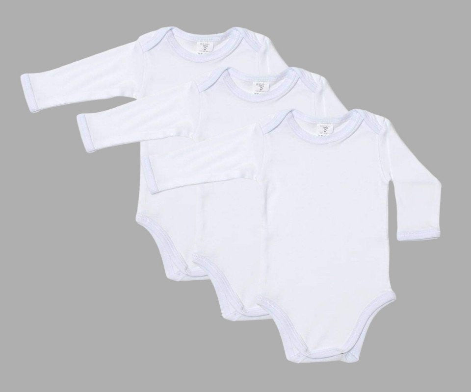 Set 3 body-uri din bumbac albe cu maneca lunga Drool - Imagine 1