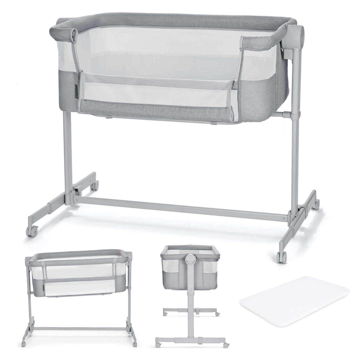 PATUT CO-SLEEPER KINDERKRAFT NESTE UP, FULL LIGHT GREY - Imagine 1