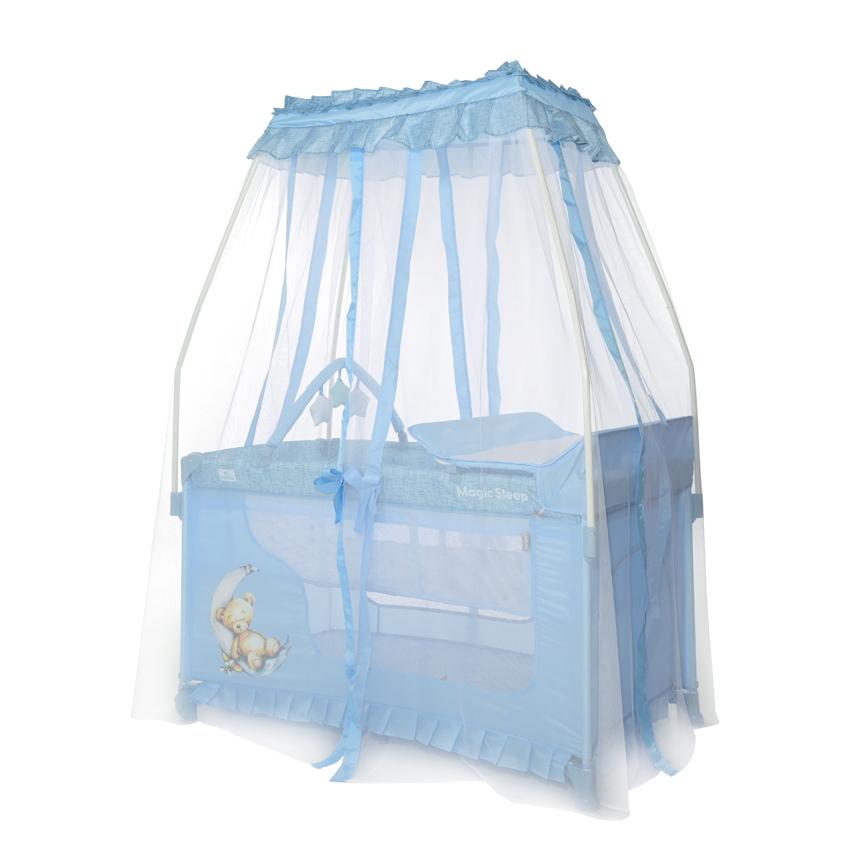 Pătuț Pliabil Lorelli Magic Sleep, Mellow Rose Ballerina - Blue Moon Sleeping Bear (1) [ps:ca192ad4-2f7c-4981-a1e0-afd841907a54]