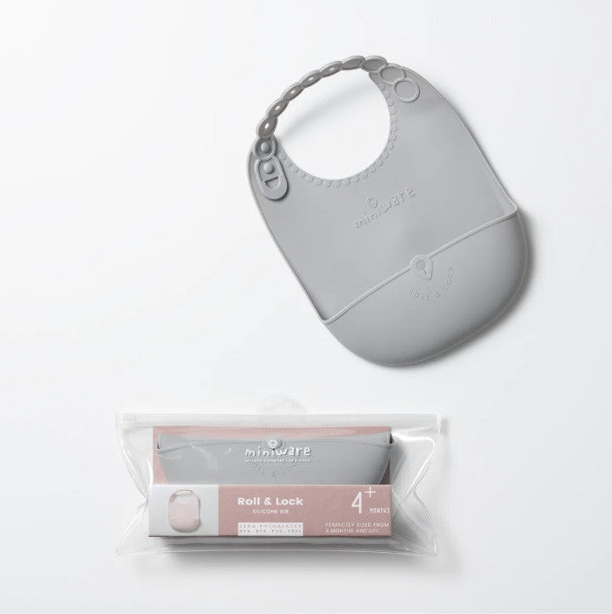 Baveta bebelusi Miniware Roll & Lock, 100% din silicon - Gri [ps:1ce6d0fb-5e7d-4f34-baca-b27403362047]