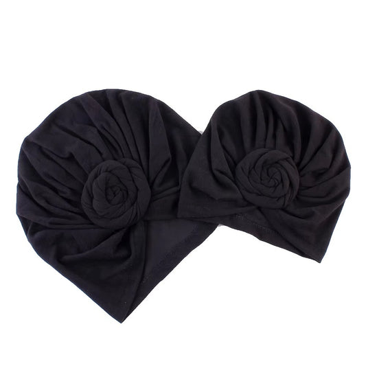 Set turbane mama-copil cu pampoane, roz drool - Negru [ps:b031a18d-6ac6-4879-8d6d-36058a751fd8]