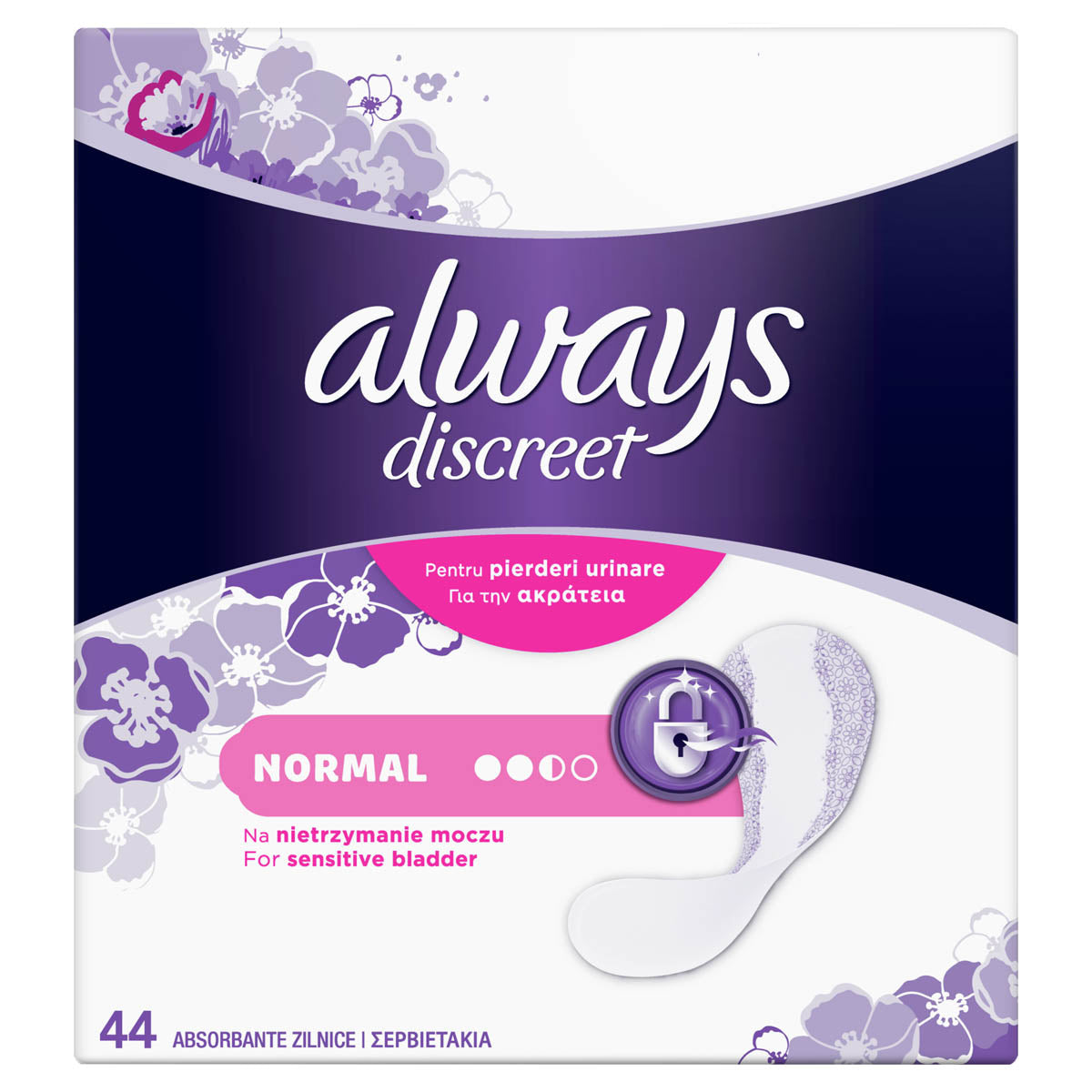 ALWAYS DISCREET, absorbante zilnice, Normal, 44 buc - Imagine 1 [ps:f4c20acc-db19-4808-ae97-96399379b2da]