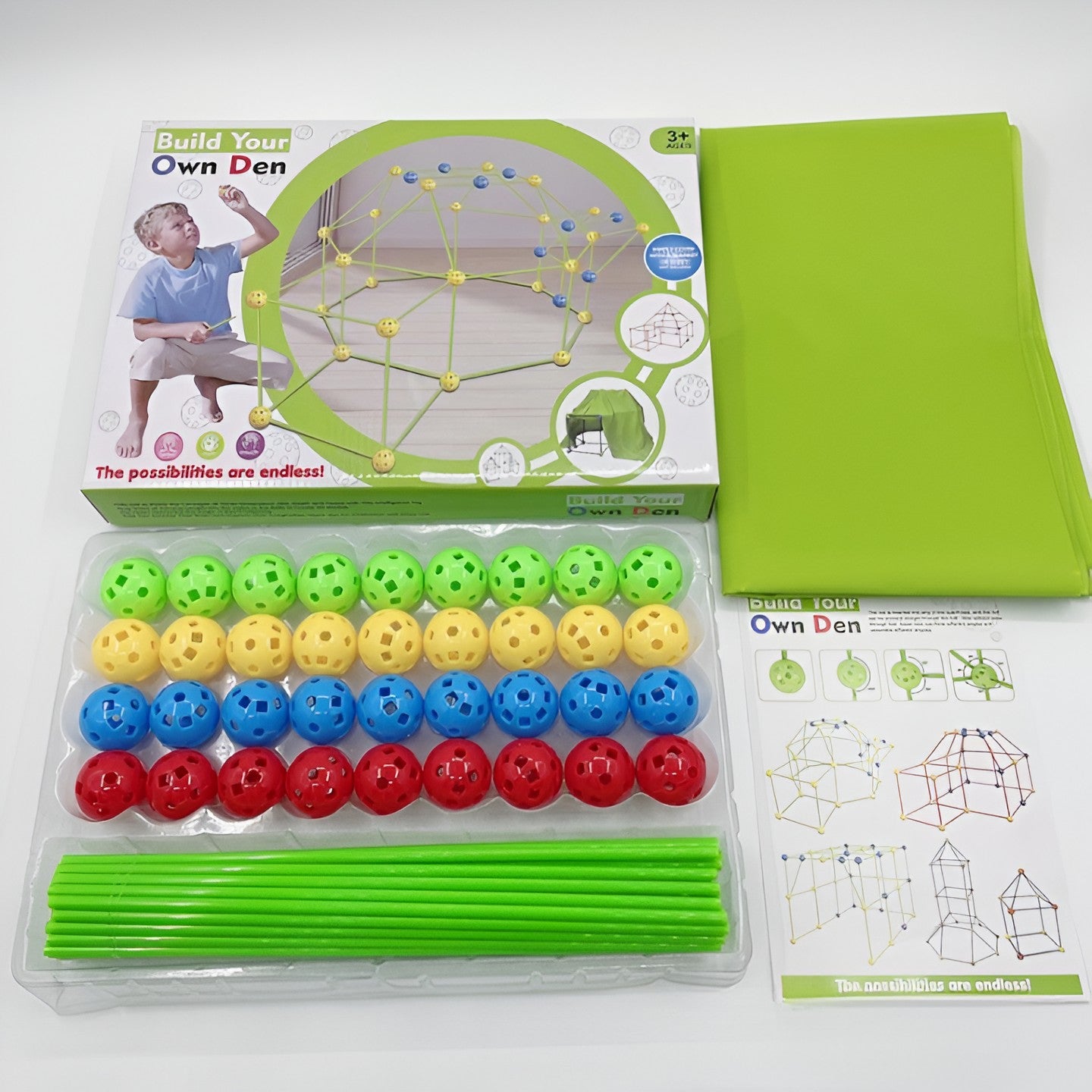 Kit Constructie Fort 3D Flippy, 36 Sfere si 51 Tije, Verde - Default Title (1) [ps:0608c8dc-55af-4eef-b7f3-eb40911b0003]