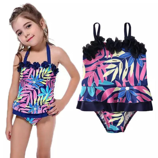 Costum de baie mov cu frunze si floricele aplicate Drool - Imagine 1 [ps:ecddf446-f244-48ee-8a0c-66b95a4c97ad]