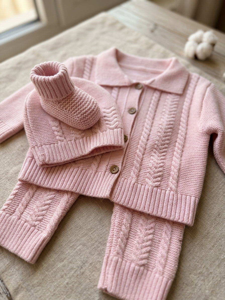 Set Tricotat Bebeluși Roz 9-12 Luni - Brand INFANT - Roz (1) [ps:05eb8b10-0fd0-425c-8682-a029a95b87b2]