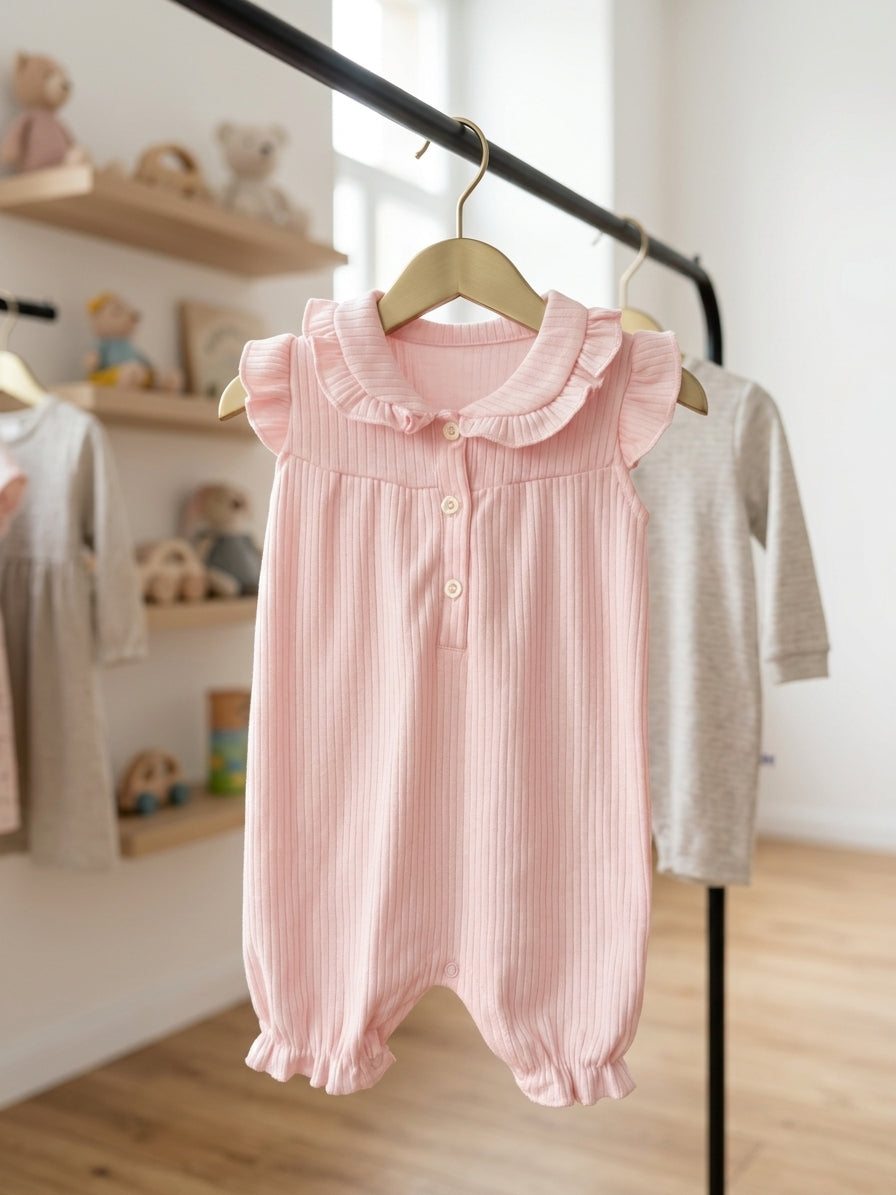 Salopetă Elegantă Bumbac cu Volane Roz 0-3 Luni | INFANT - Roz Aprins (1) [ps:50854230-edd8-44fd-940a-5223e6a2a7e2]