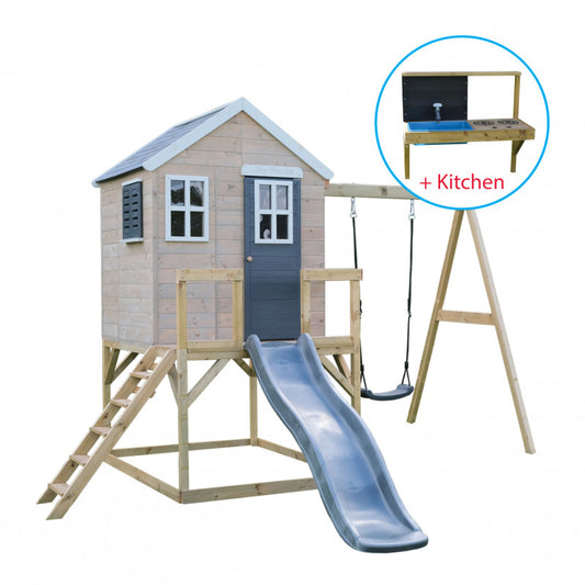 Casuta de gradina Grey Lodge cu tobogan, leagan si - Imagine 1